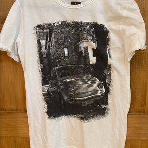 Italian Vintage Car Graphic White T-Shir- Made in Italy- Size M - NWT